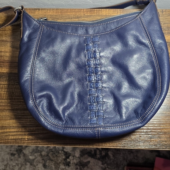 Brighton Vintage Navy Leather Crossbody Bag Embossed Detail & Adjustable Strap - Picture 16 of 16